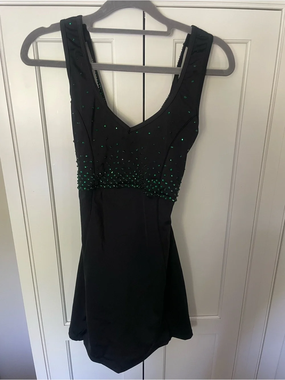 balera Black Dance Costume with Green Rhinestone Accents